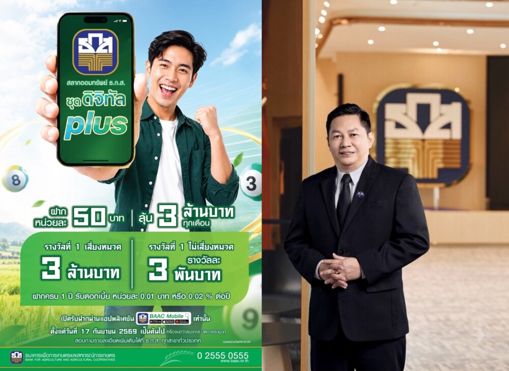 ธ.ก.ส. เปิดตัวสลากออมทรัพย์ ธ.ก.ส. ชุดดิจิทัล Plus ผ่าน Application BAAC Mobile ฝากง่าย เพียงหน่วยละ 50 บาท ลุ้นโชค มูลค่า 3 ล้านบาททุกเดือน